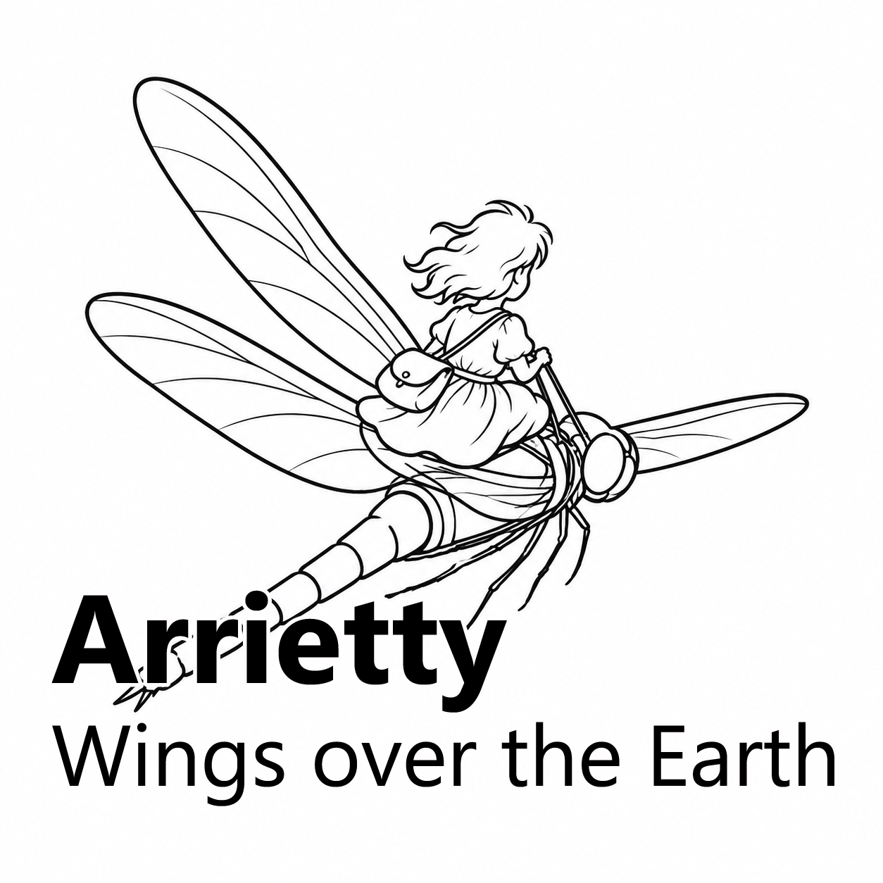 Arrietty riding a winged bicycle above the Earth